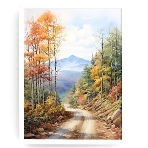 Watercolor Autumn/Fall Landscape Wall Art Illustration Print Poster Unframed
